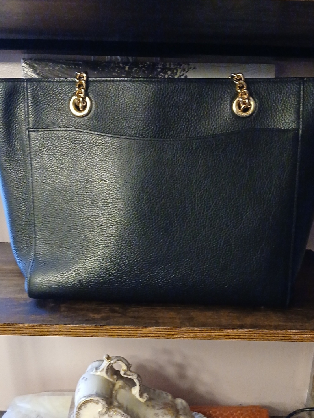 Coach Black Leather Tote with Gold Chain Straps - Picture 5 of 16